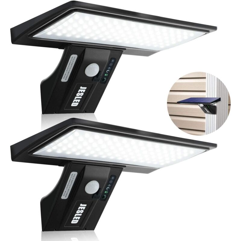 foto del prodotto luce solare per esterni, 2 pezzi 90 led 2600 mah sensore di movimento, lampada da parete da giardino wireless impermeabile batteria sostituibile 