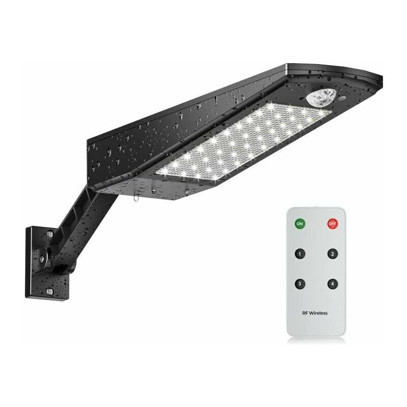 foto del prodotto luce solare per esterni 48 led 900lm, proiettore solare per esterni impermeabile ip65, con staffa regolabile e telecomando, sensore di movimento per