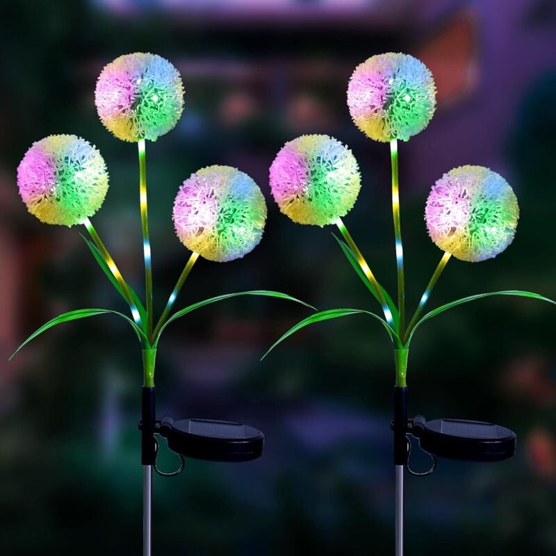 foto del prodotto luce solare per esterni a 2 modalit , 2 confezioni di luci solari a forma di fiore di tarassaco, luci solari da giardino impermeabili ip65 per