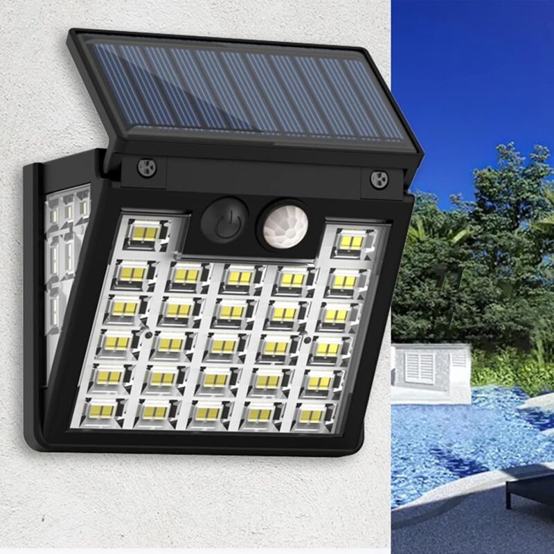 foto del prodotto luce solare per esterni con sensore di movimento a led, 3 modalit di illuminazione, luce solare per recinzione, luce solare impermeabile ip65, luce