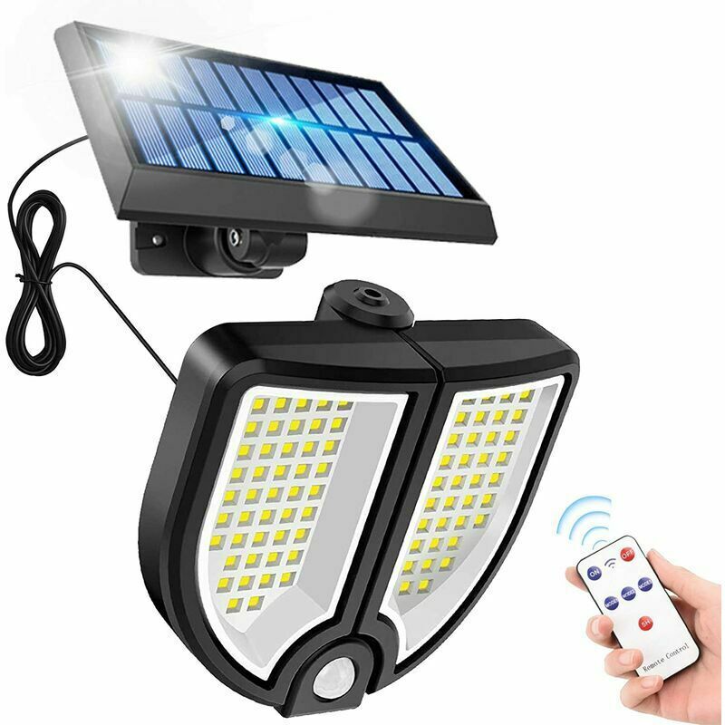 foto del prodotto luce solare per esterni con sensore di movimento, faretto solare separabile a 90 led, ip65 impermeabile, luce solare per esterni impermeabile pir con