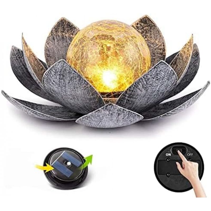 foto del prodotto luce solare per esterni decorazione da giardino impermeabile fiore di loto decorazione da giardino palla di vetro luce solare per esterni per giardino prato vialetto