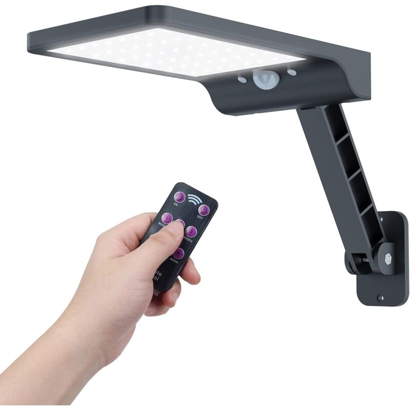 foto del prodotto luce solare per esterni, luce a led con sensore di movimento con 3 modalit regolabili, luci stradali potenti impermeabili ip65 con telecomando,