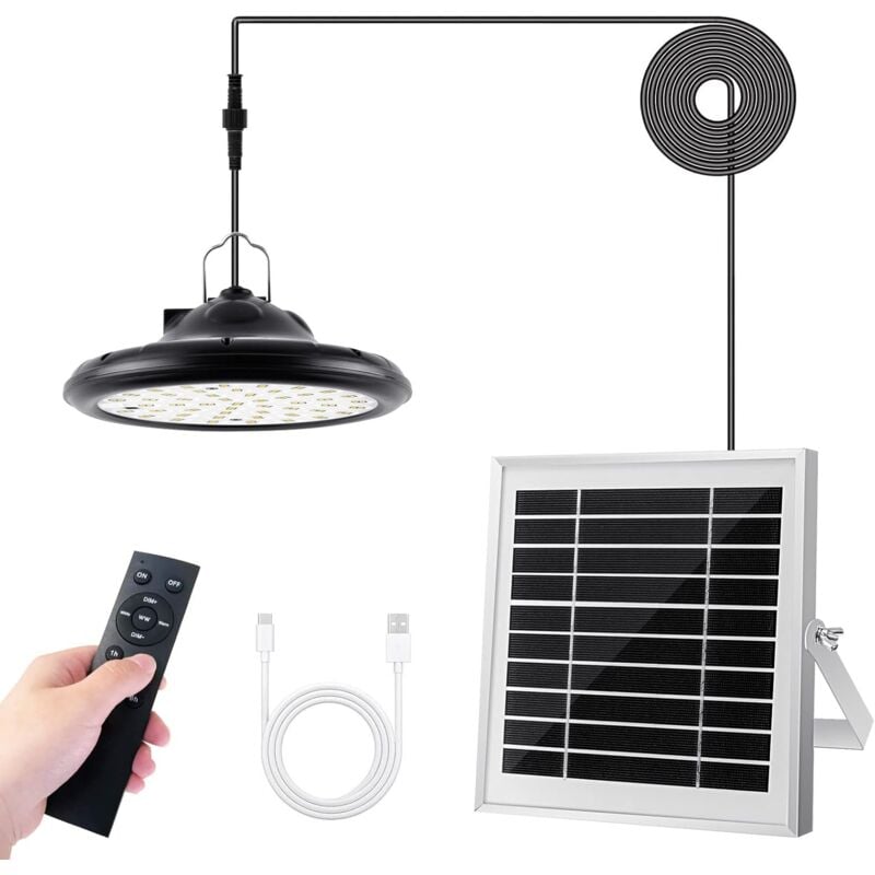 foto del prodotto luce solare per interni ed esterni, luce solare sospesa a 3 modalit , pannello solare regolabile, 4 livelli di luminosit , con telecomando, luce