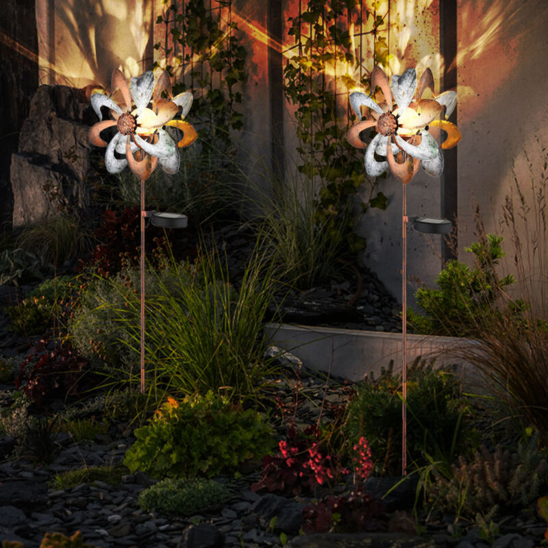 foto del prodotto luce solare ruota del vento lampada solare picchetto da terra decorazione giardino spina solare oro argento, metallo, led bianco caldo, lxlxh