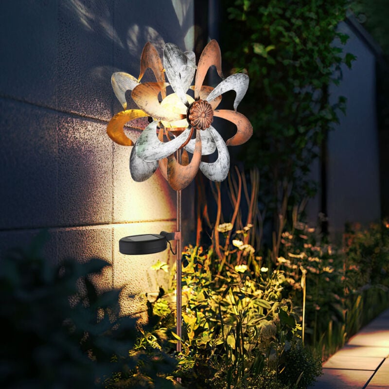 foto del prodotto luce solare ruota del vento lampada solare picco a terra decorazione giardino spina solare giardino oro argento, metallo, led bianco caldo, lxlxh
