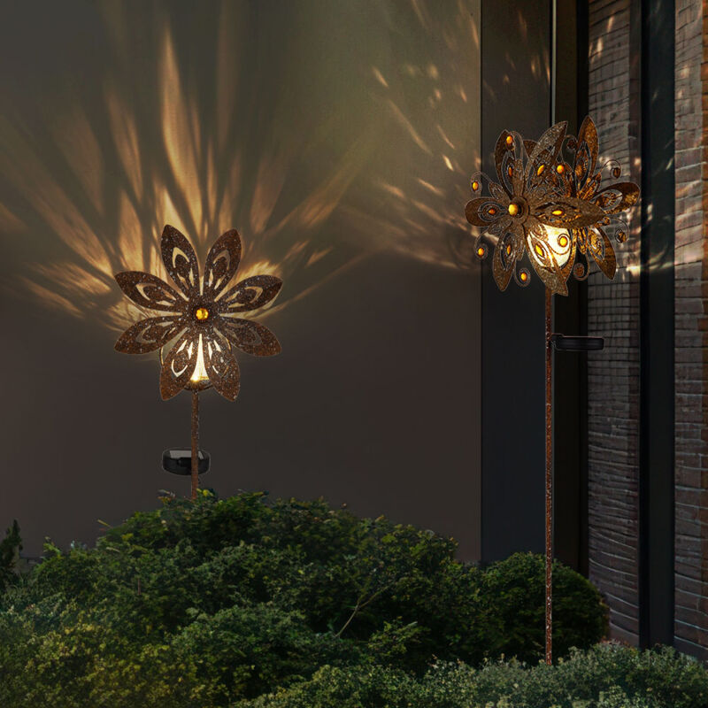 foto del prodotto luce solare ruota del vento lampada solare terra spike giardino decorazione solare giardino spina ruggine, metallo, led bianco caldo, set di 2