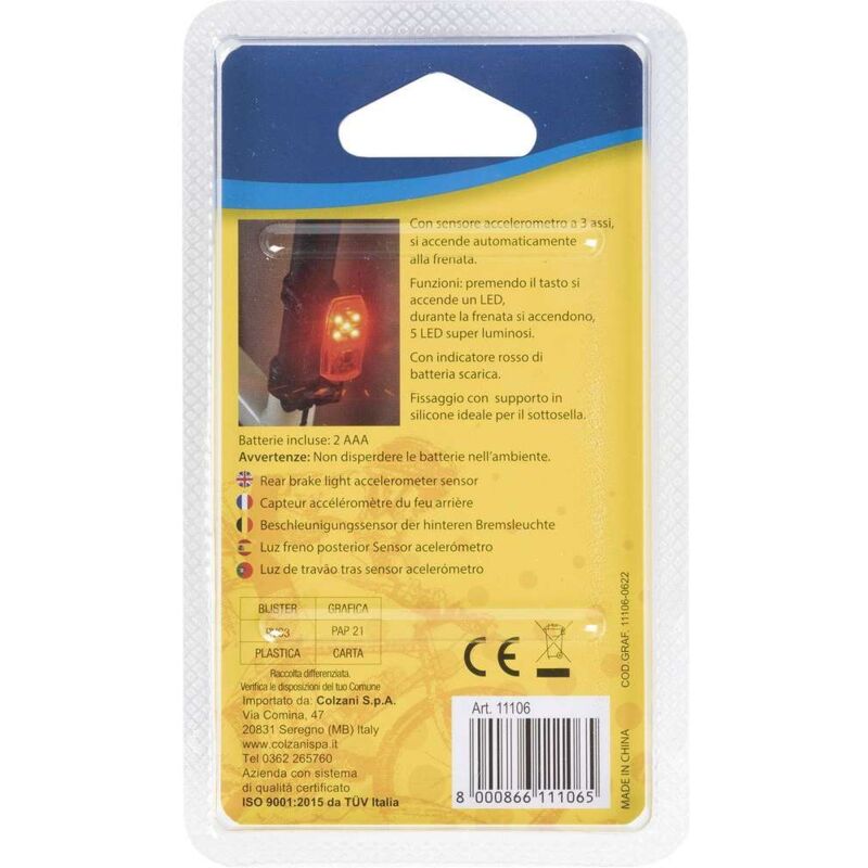 foto del prodotto luce stop posteriore a led con sensore di frenata on bike