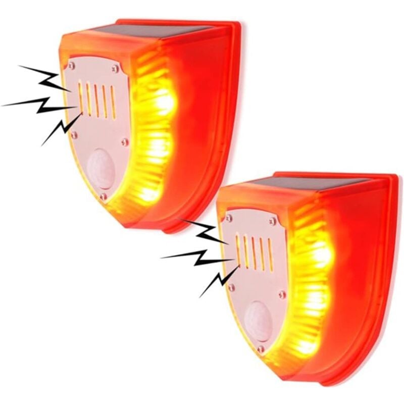 foto del prodotto luce stroboscopica con allarme di sicurezza solare, rilevatore di movimento e avviso per esterni, pannello policristallino impermeabile, sirena