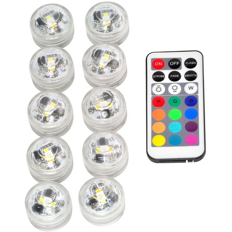 foto del prodotto luce subacquea a led mini impermeabile rgb multicolore candela illuminazione 1 pz telecomando stagno acquario 10 pz