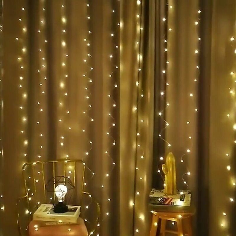 foto del prodotto luce tenda luminosa stringa con 100 o 300 led 3mt illuminazione bianco caldo pioggia cascata di natale decorazioni addobbi casa decoro tenda 300