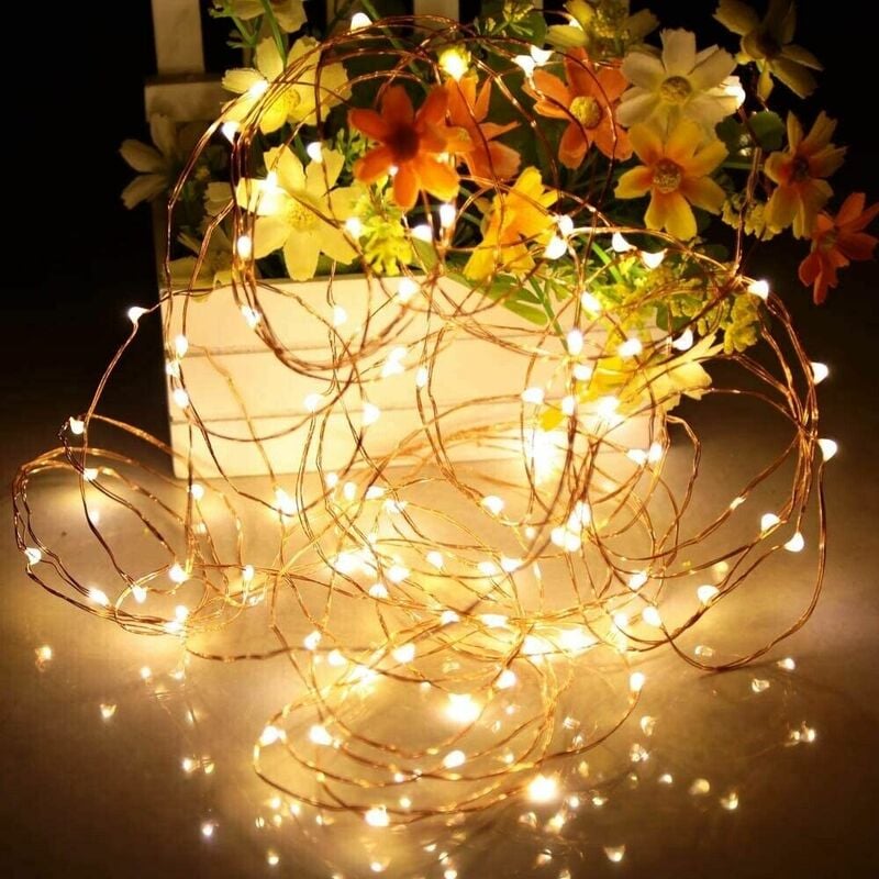 foto del prodotto luci a batteria 100 lucine led filo nudo per decorazioni addobbi casa natale matrimonio feste party da esterno o interno colorigenerali bianco