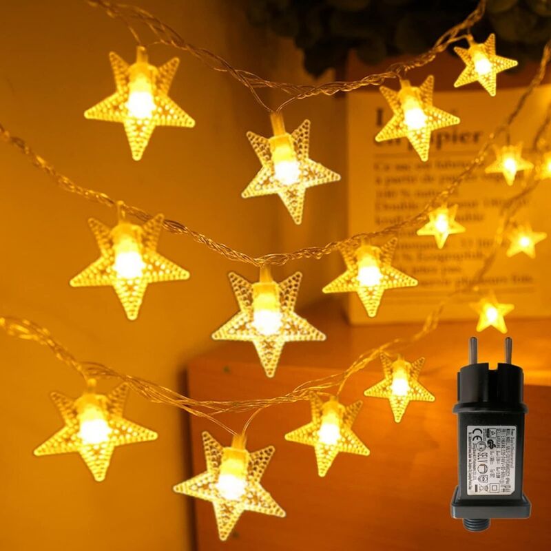 foto del prodotto luci a catena per esterni, luci a catena con spina, luci a stella a led da 10 m e 70 luci, 8 modalit , alimentazione impermeabile, luci a catena per