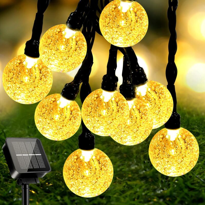 foto del prodotto luci a catena solare, 11 m 60 led luci a catena solare in cristallo per esterni e interni, 8 modalit , ip65 impermeabile, per giardino, patio,