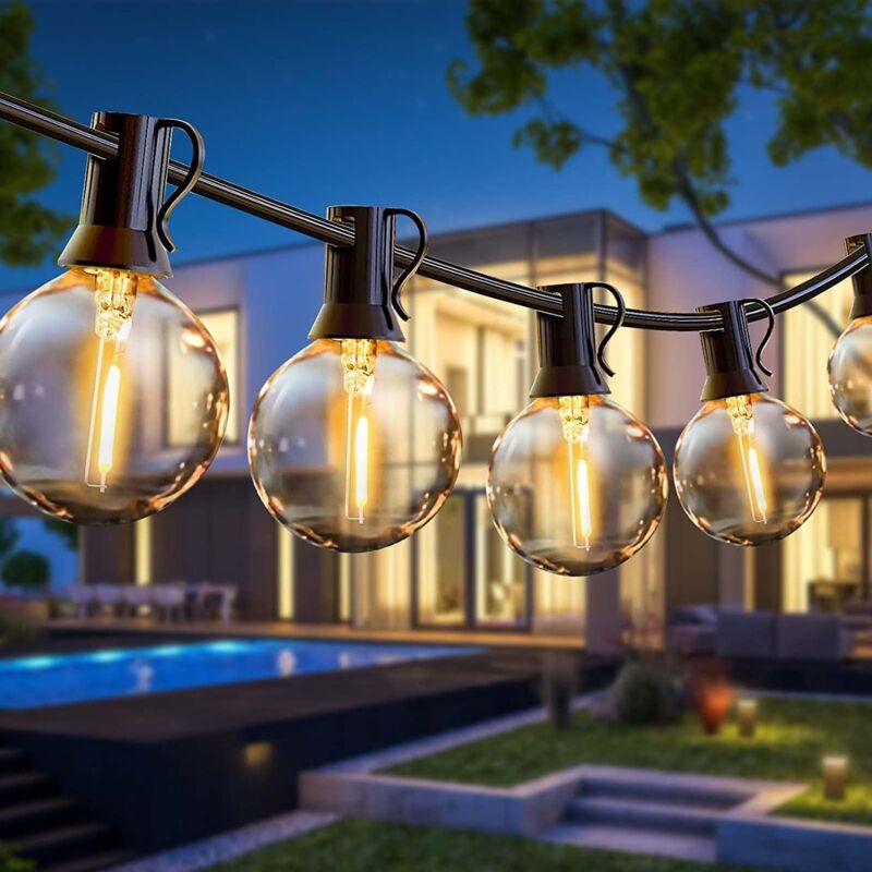 foto del prodotto luci a corda per esterni, 25 piedi 7,6 m con 12 lampadine led in plastica g40, ip45 impermeabili, per decorazioni da giardino, patio, feste,