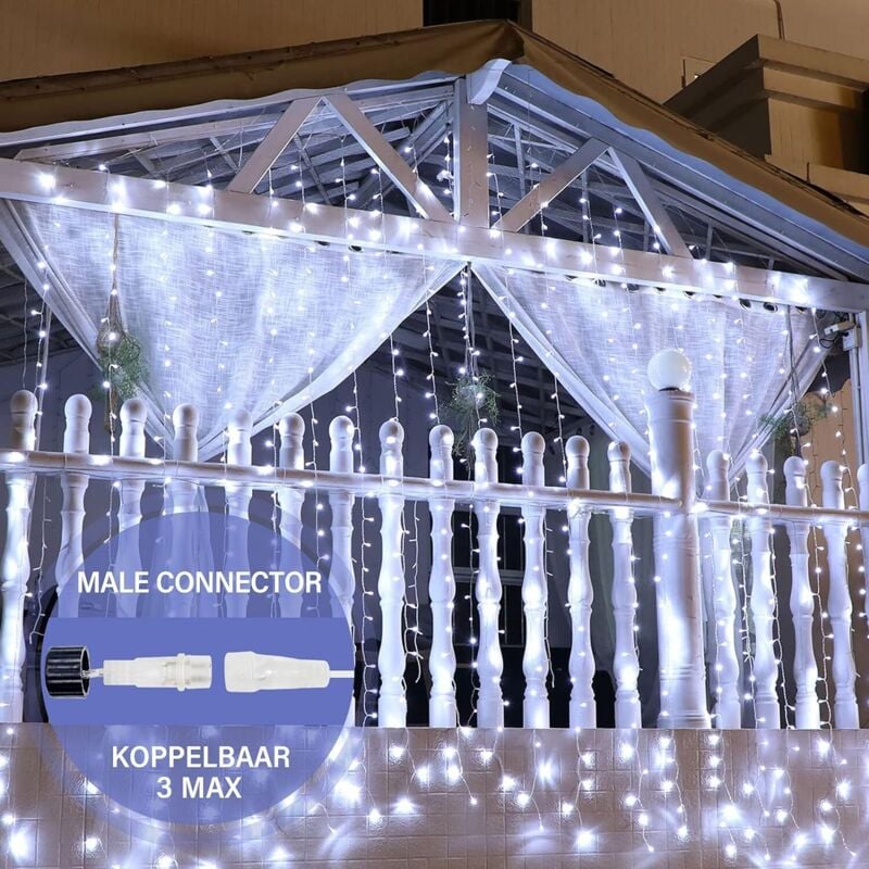 foto del prodotto luci a corda per esterni, luci a tenda a led, illuminazione natalizia, luci a tenda 3x3m, 300 luci a tenda a led, luci a tenda con 8 modalit classe