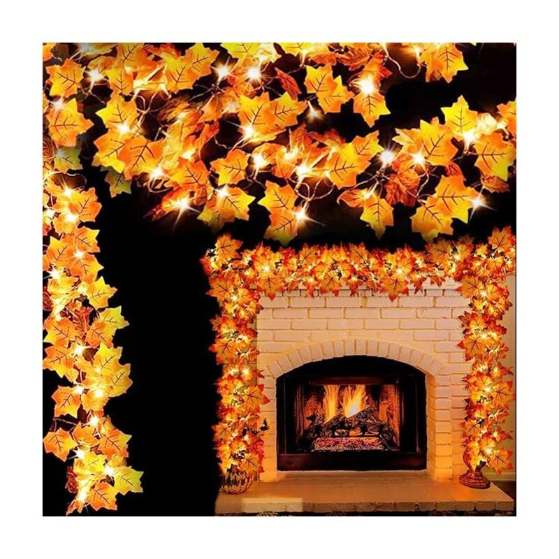 foto del prodotto luci a forma di foglia d acero da 50 led, 16,4 piedi, 2 confezioni, a batteria, decorazioni autunnali per il ringraziamento e halloween per la casa