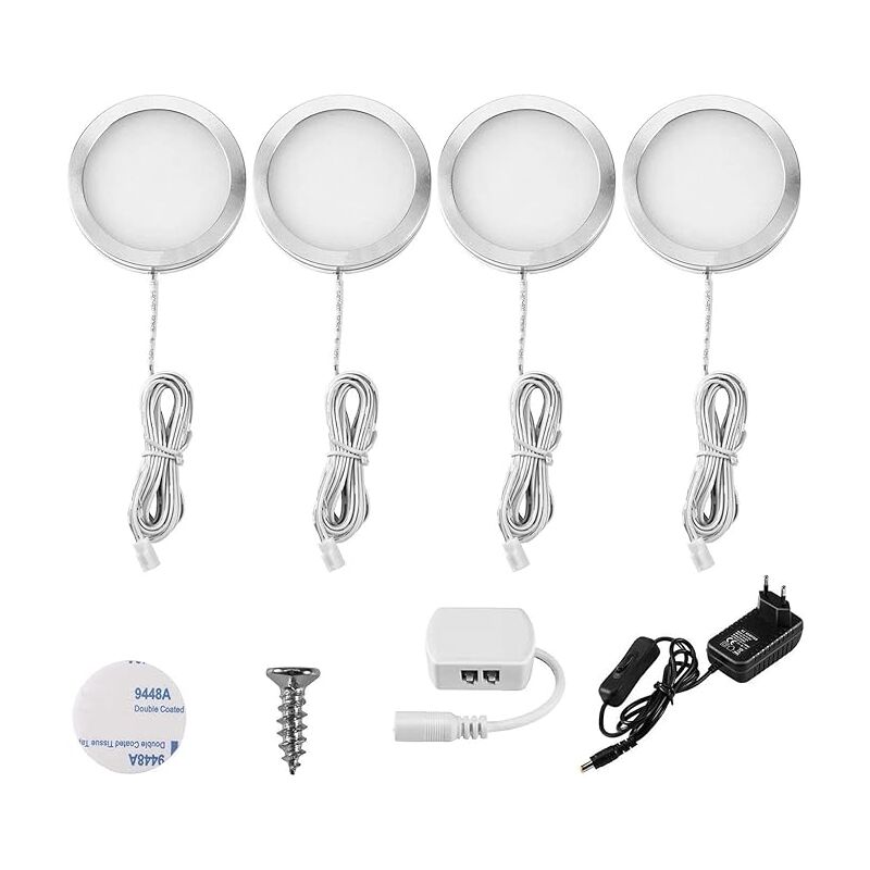 foto del prodotto luci a led per mobili set per vetrine da cucina, camper, hockey su ghiaccio, cantina 4 luci con interruttore, bianco 6000k 