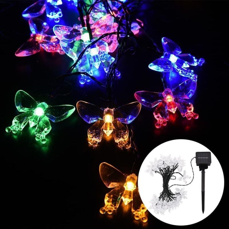 foto del prodotto luci a stringa a farfalla da 5 m e 20 led luci a stringa solari impermeabili per esterni adatte per recinzioni, prati, feste in giardino, matrimoni,