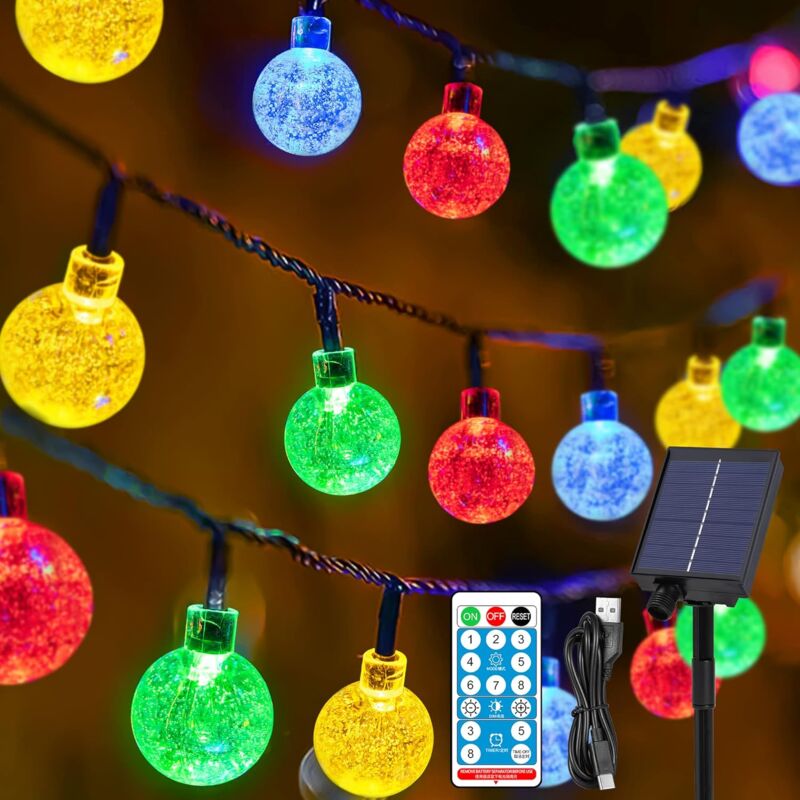 foto del prodotto luci a stringa solari, luci a stringa solari per esterni, natale, 6,5 m 30 luci a sfera di cristallo a led solari, 8 modalit , ip65 impermeabile, per