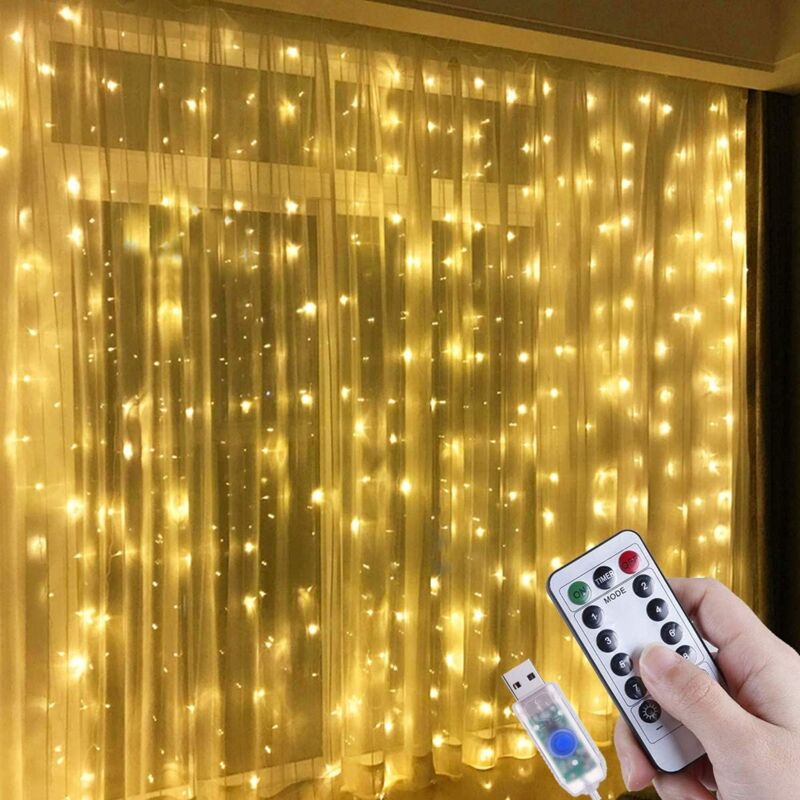 foto del prodotto luci a tenda da esterno 3x3 m, 300 luci a led usb, decorazione natalizia per l illuminazione delle finestre