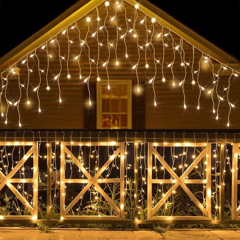 foto del prodotto luci a tenda per esterni, 10 m, 400 led, luci a tenda per interni impermeabili ip44 con 8 modalit , adatte per natale e feste bianco caldo ymyny