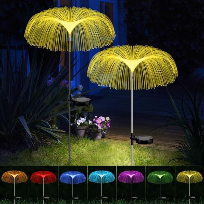foto del prodotto luci da giardino, 2 confezioni di luci solari per esterni, 7 colori, ip65 impermeabili, decorazione da giardino per esterni, giardino, prato,