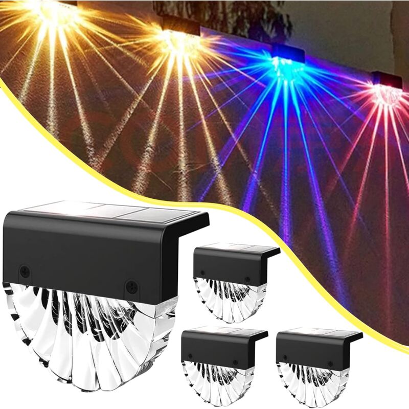 foto del prodotto luci da parete a led solari per esterni, 4 confezioni di luci da percorso, luci solari a led che cambiano colore per esterni, luci da gradino,