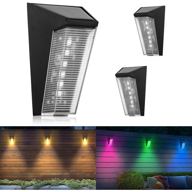 foto del prodotto luci da parete solari per esterni, 2 confezioni di illuminazione da parete solare impermeabile per esterni, 5 modalit rgb e luci solari da giardino