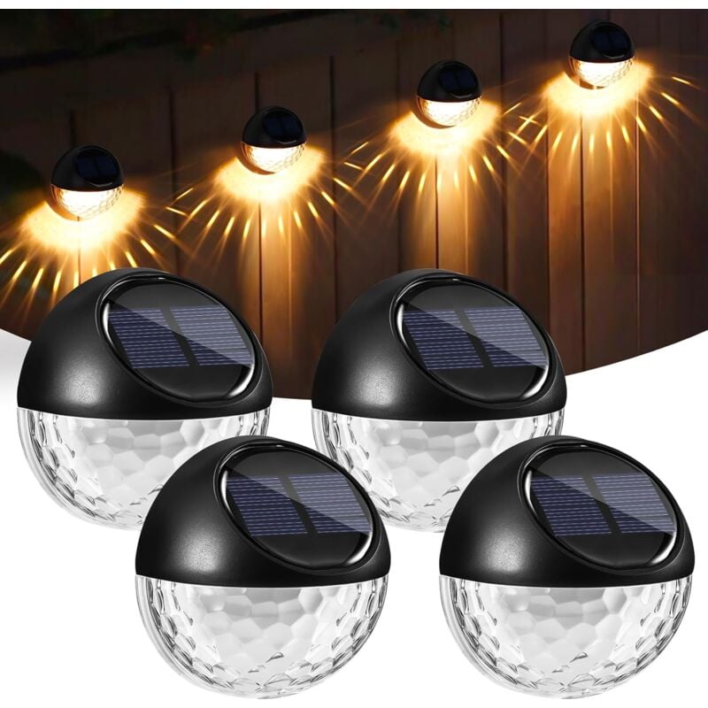 foto del prodotto luci da parete solari per esterni, 4 confezioni di luci da giardino solari, luci da parete a led per esterni, luce bianca calda, ip65 impermeabile,