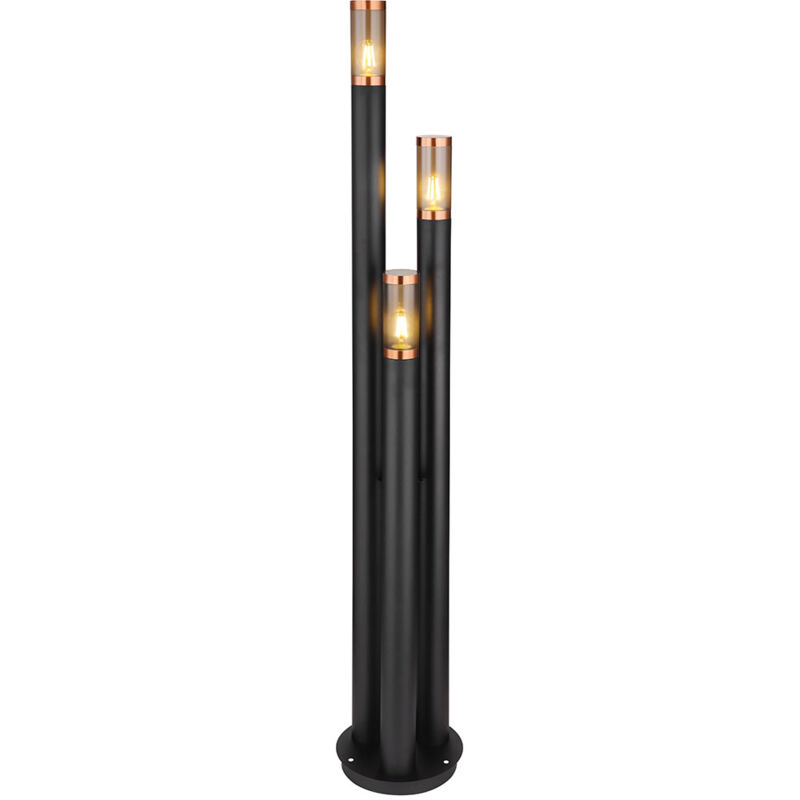 foto del prodotto luci da sentiero per esterni in acciaio inox lampada da terra per giardino nero, color rame fumo, 3 fiamme e27, dxh 28 x 170 cm