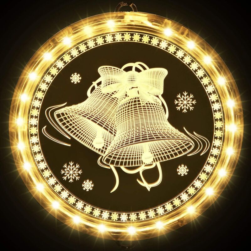 foto del prodotto luci decorative natalizie per finestre, luci per feste a forma di finestra, bianco caldo campanelle 