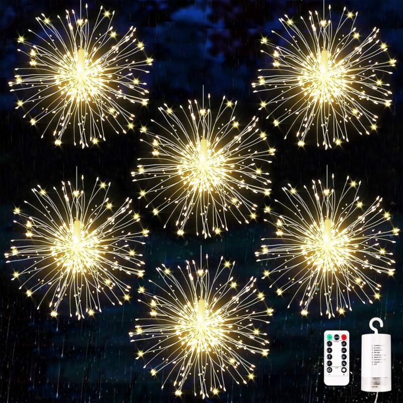foto del prodotto luci decorative per fuochi d artificio, luci a led per fuochi d artificio, luci natalizie a 120 led, 8 modalit , telecomando, batteria, filo di rame,