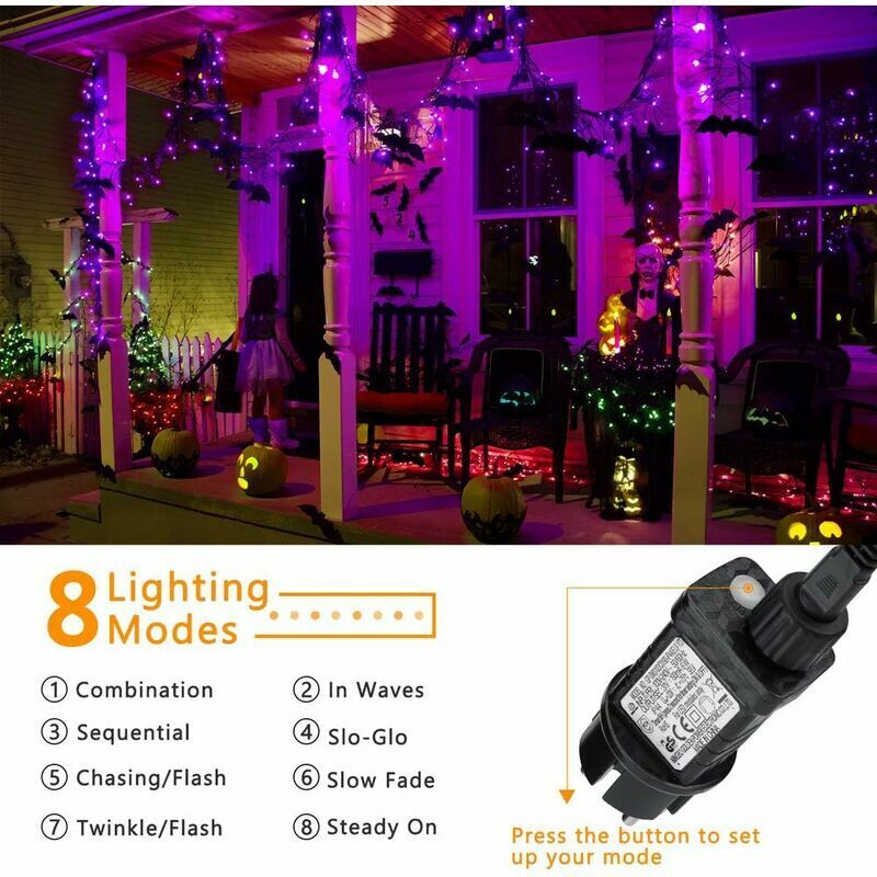 foto del prodotto luci decorative per halloween, 20 m, 200 led, impermeabili, per interni ed esterni, 8 modalit con timer, per halloween, natale, feste di matrimonio,