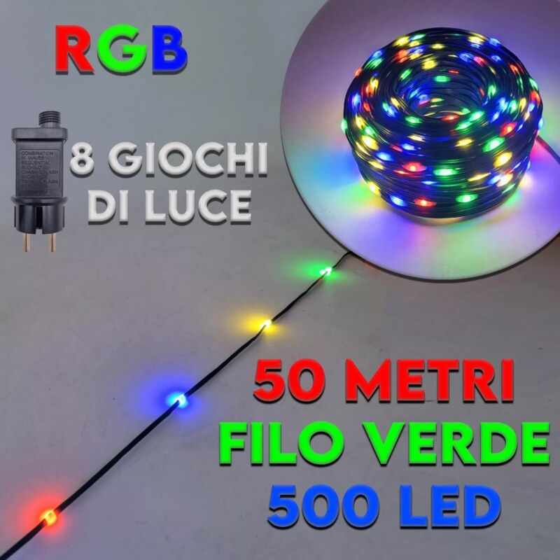 foto del prodotto luci di natale 500 led 50 metri per interno esterno calda, fredda, rgb impermeabili 50 metri rgb maka