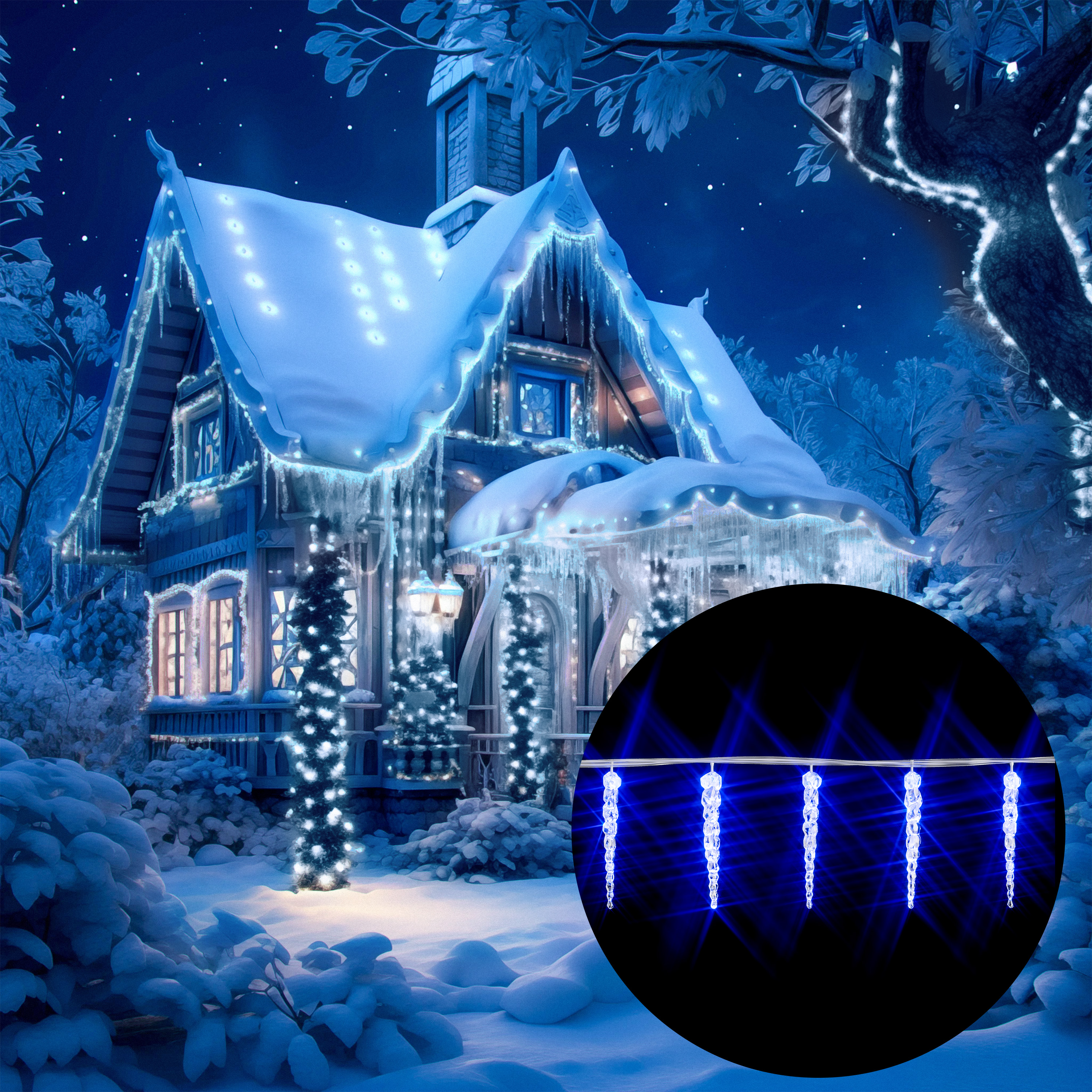 foto del prodotto luci di natale 80 stalattiti luminose led 13m blu