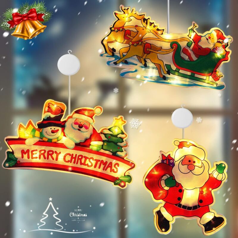 foto del prodotto luci di natale a led con ventosa, 3 pezzi, lampadario a ventosa per finestre di natale, luci decorative per finestre da interno, catena di luci a led