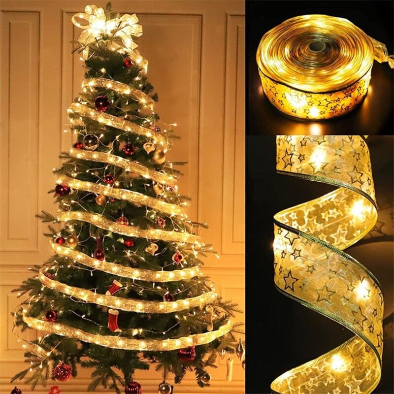 foto del prodotto luci di natale a nastro, luci di natale a led, luci di natale a nastro lucido da 2 m, per matrimoni, feste, giardino, natale, decorazione per albero