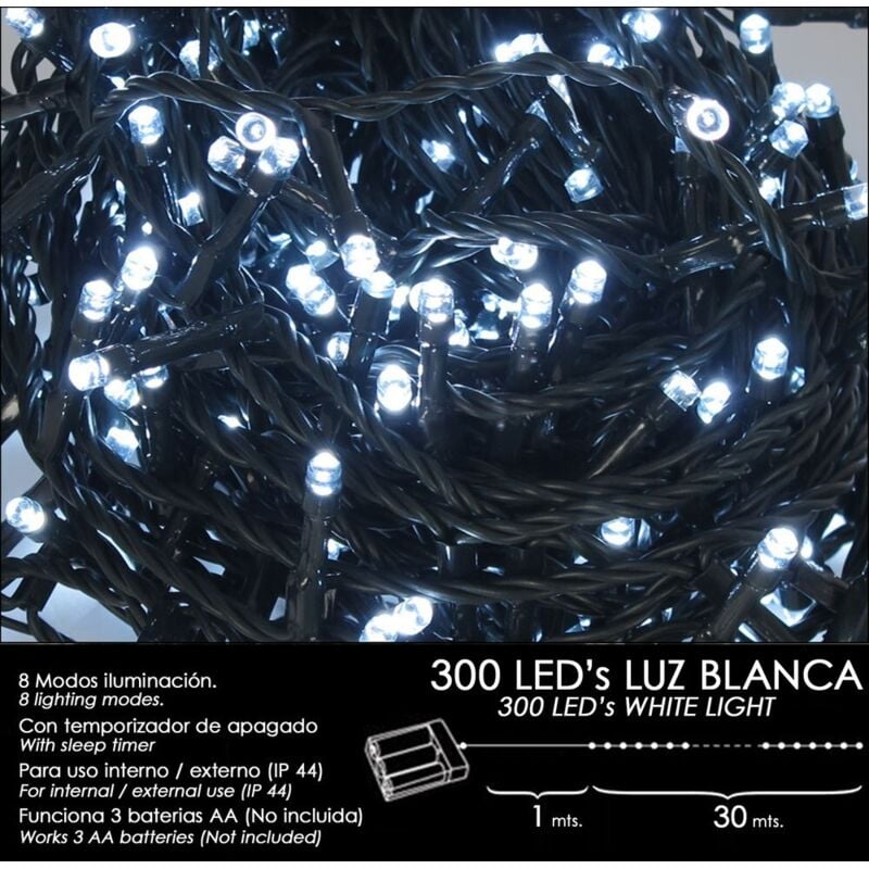 foto del prodotto luci di natale alimentate a batteria 300 led luce bianca per interni esterni ip44 
