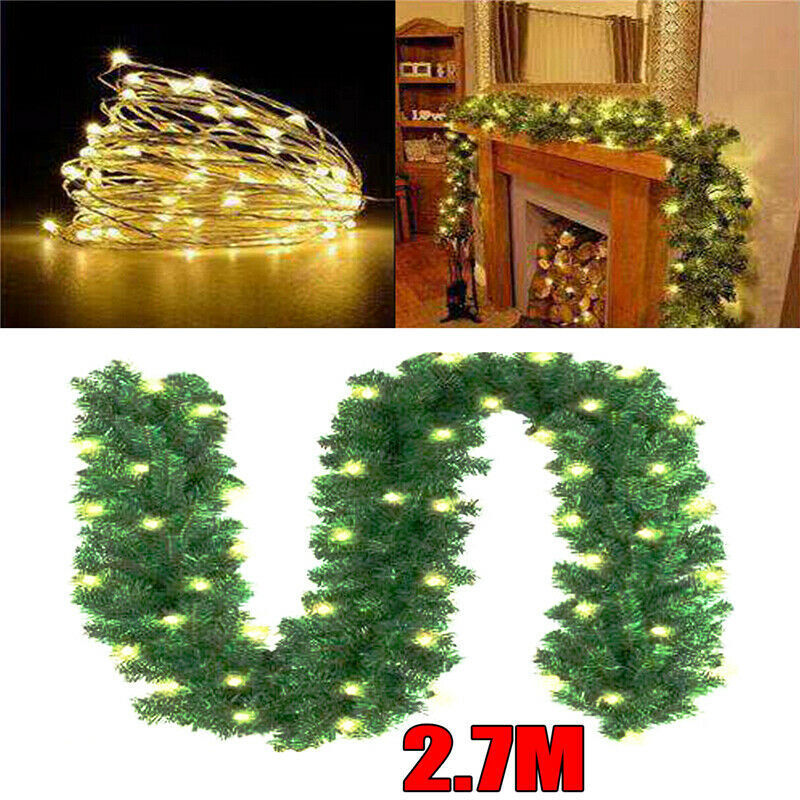 foto del prodotto luci di natale artificiali a forma di abete con luci bianche calde per ringhiere di porte e finestre, 2,7 m, 30 led