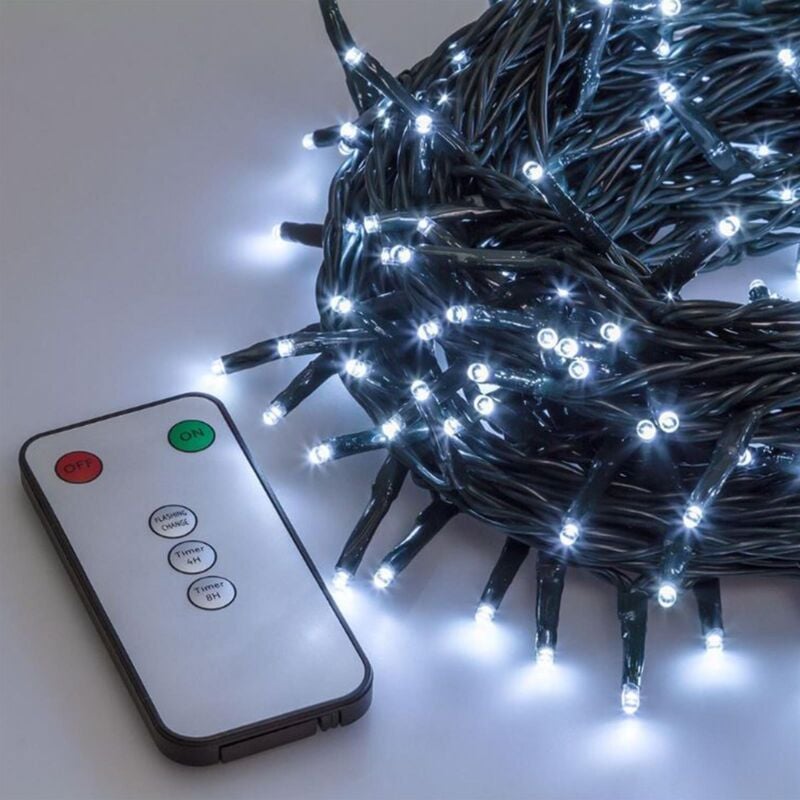 foto del prodotto luci di natale catena a led con telecomando per interno ed esterno addobbi natalizi 5 mm luce fredda trasparente 720 led 50 mt