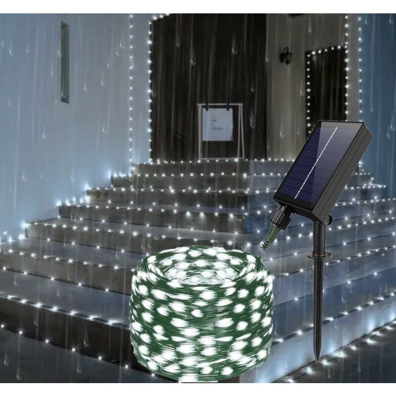 foto del prodotto luci di natale catena da esterno 20 mt di 200 micro led a ricarica solare e usb luce fredda cavo verde