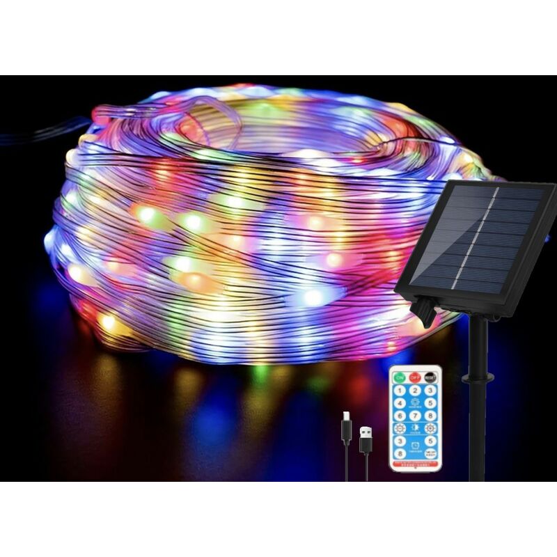 foto del prodotto luci di natale catena da esterno 30 mt di 300 micro led a ricarica solare e usb luce multicolor cavo trasparente