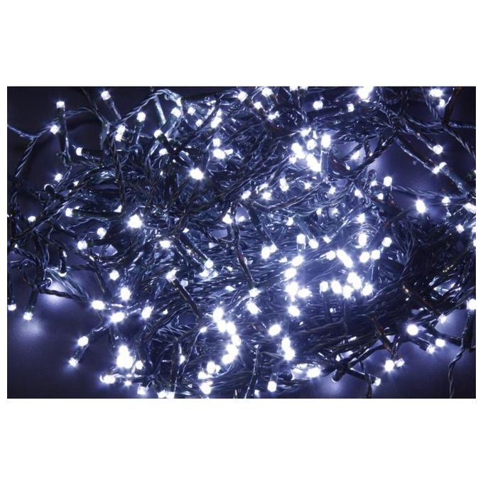 foto del prodotto luci di natale con 200 led bianco freddo 8mt cavo scuro 3mt e trasformatore per interno e esterno con giochi luce