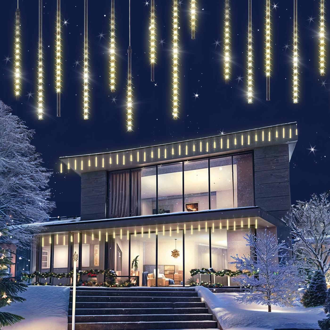 foto del prodotto luci di natale led pioggia di diamanti bianco freddo