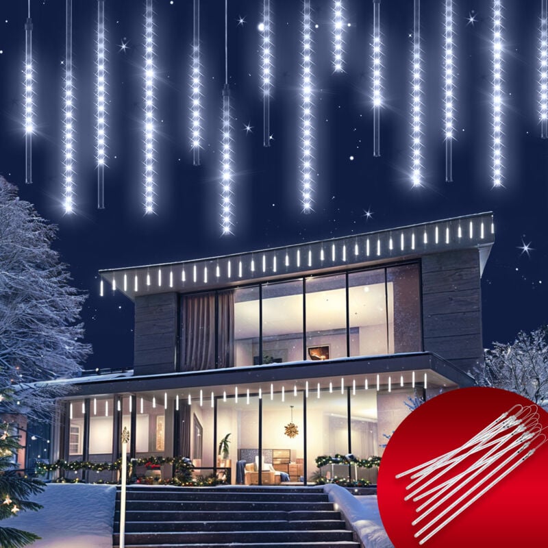 foto del prodotto luci di natale led pioggia di meteore decorazione natalizia 8,6m 480 led ghiaccioli natale bianco