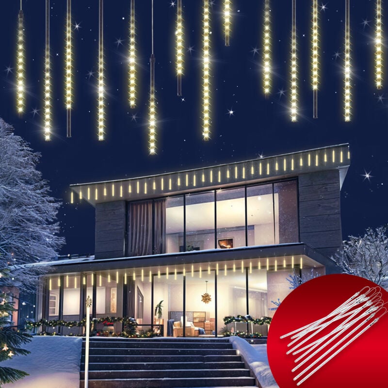 foto del prodotto luci di natale led pioggia di meteore decorazione natalizia 8,6m 480 led ghiaccioli natale bianco caldo