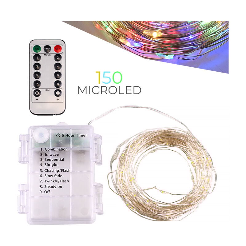 foto del prodotto luci di natale multicolore 150 micro led a batteria per esterno con telecomando - 8 modalita' di illuminazione