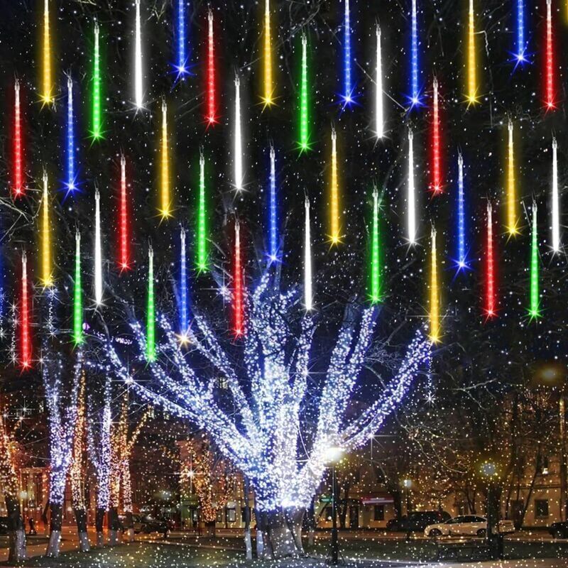 foto del prodotto luci di natale per esterni, 11,8 pollici 10 tubi 240 led meteor shower rain lights impermeabili collegabili per decorazioni natalizie colore 
