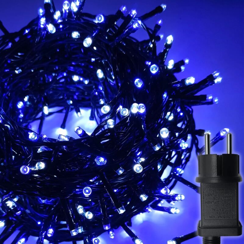 foto del prodotto luci di natale vintage 500 led 25m con 8 giochi di luce, ip44 per interno esterno bianco freddo blue maka